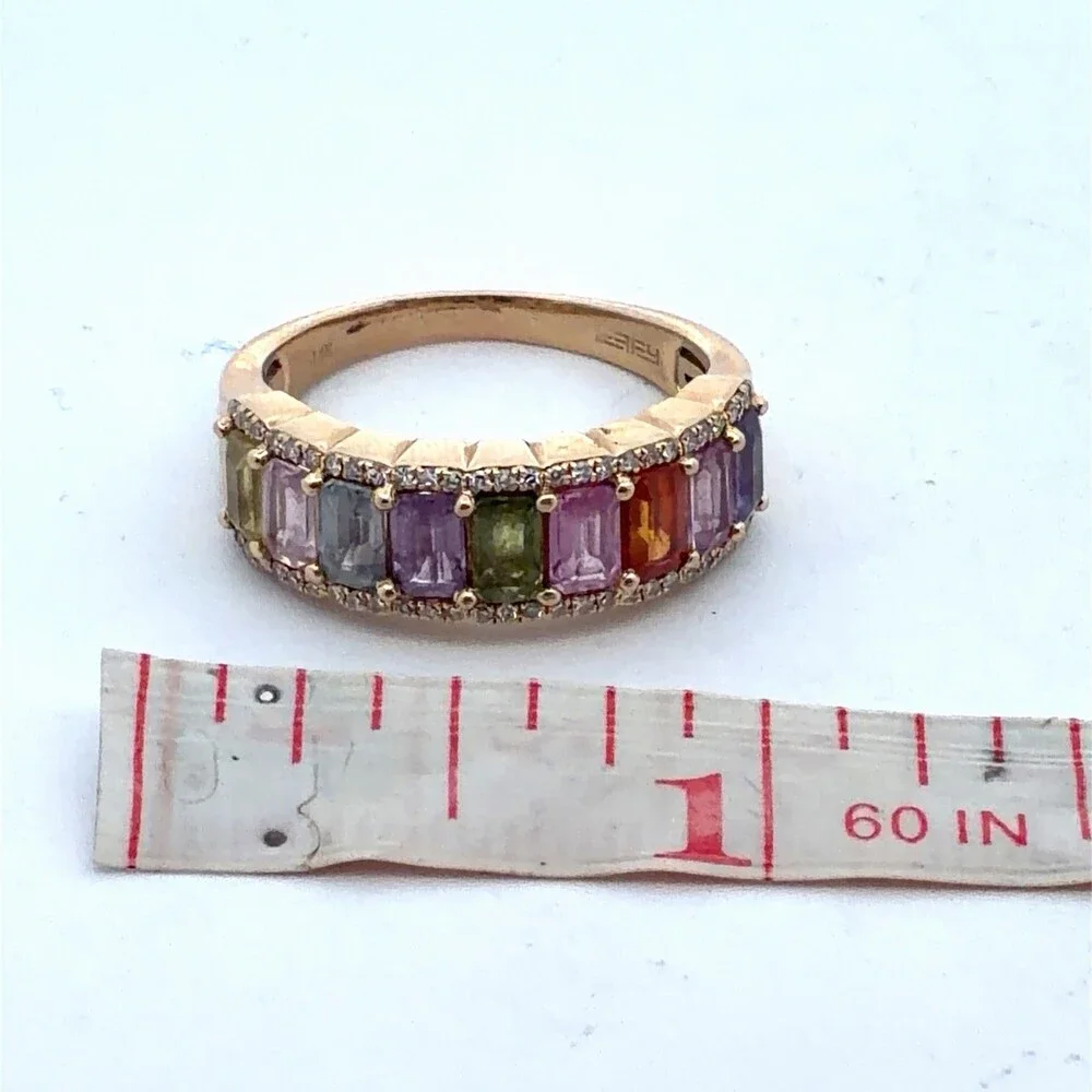 EFFY 14K Yellow Gold Emerald Cut Watercolors Sapphire Diamond Accented Band Ring